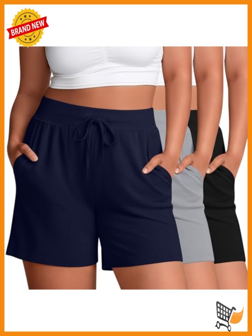 Plus Size Bermuda Athletic Shorts with Pockets 3 Pack High Waist